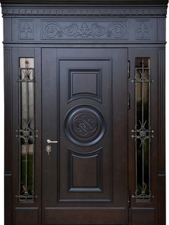 Входная группа с терморазрывом, остеклением и ковкой по бокам (МДФ с монограммой)