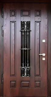 Шпонированная дверь с терморазрывом и остеклением с решеткой Шпонированная дверь с терморазрывом и остеклением с решеткой