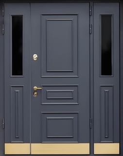 Полуторная термодверь с боковой остекленной вставкой и отбойными пластинами (МДФ RAL с багетом) Полуторная термодверь с боковой остекленной вставкой и отбойными пластинами (МДФ RAL с багетом)